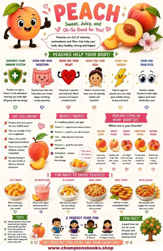 Peach Facts for Kids: Nutrition and Benefits Poster
