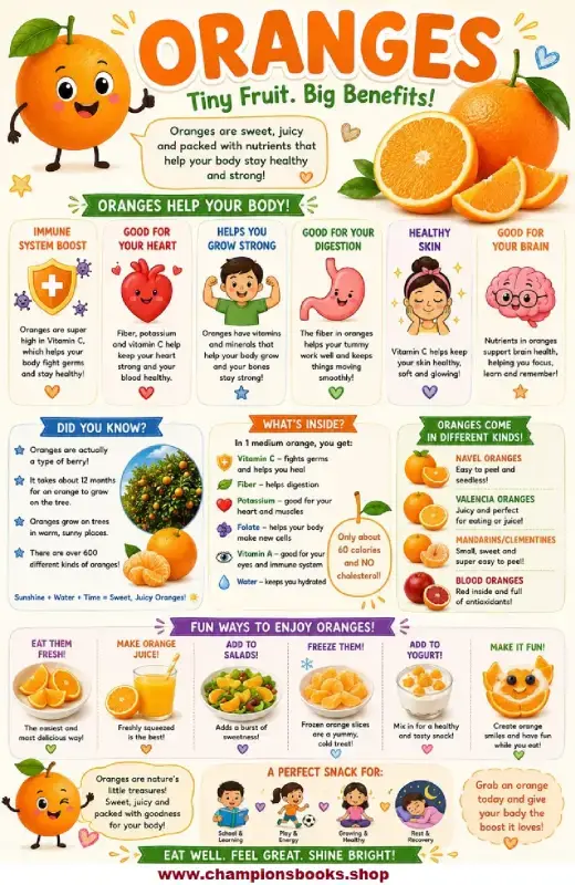 Oranges Educational Worksheet & Health Benefits Poster