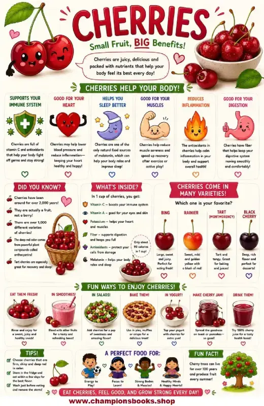 Cherries Health Benefits for Kids Educational Poster