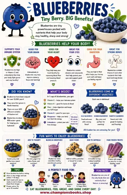 Blueberry Nutrition Facts for Kids | Educational Poster