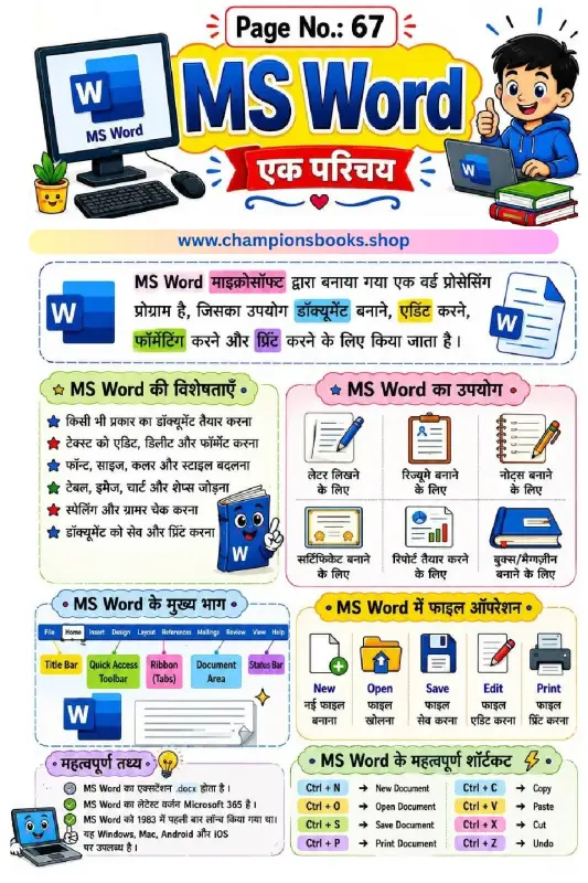 MS Word Worksheet in Hindi: Learn Basics & Shortcuts