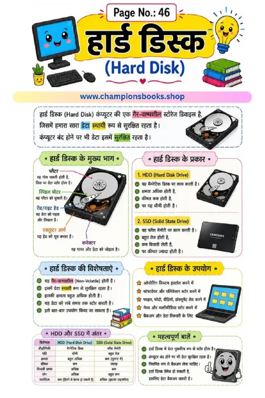 Learn Computer Hard Disk in Hindi - Free Kids Worksheet