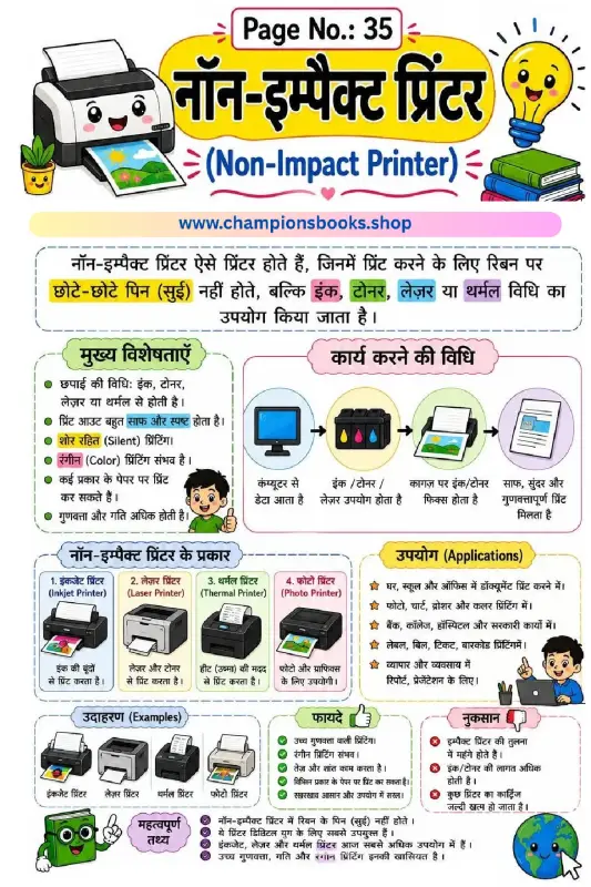 Non-Impact Printer Worksheet in Hindi | Grade 4 Computer