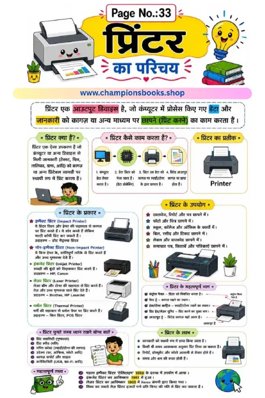 Introduction to Printer Worksheet in Hindi | Computer Basics