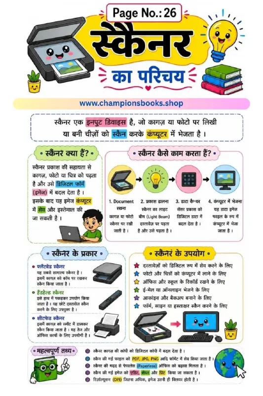 Computer Scanner Worksheet in Hindi - Learn Scanner Basics