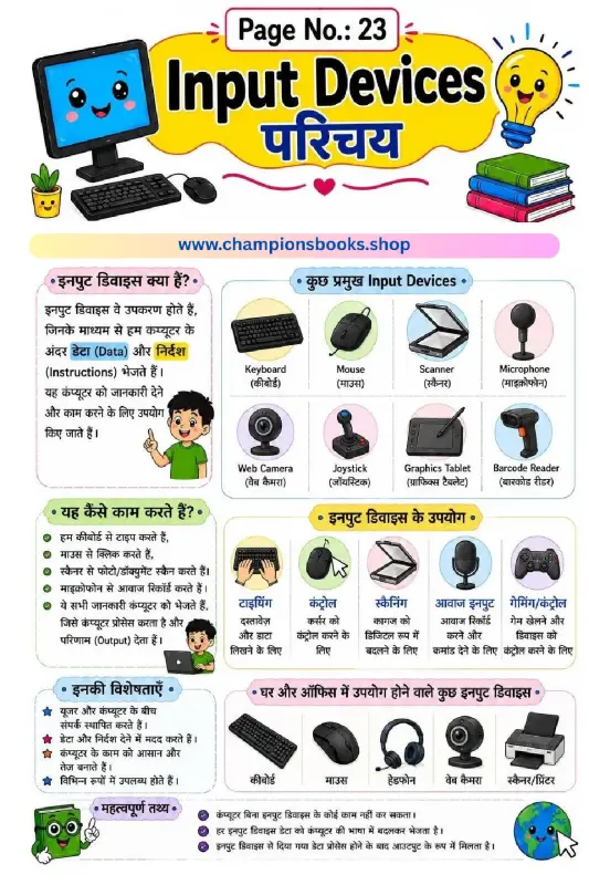 Computer Input Devices in Hindi | Kids Learning Chart