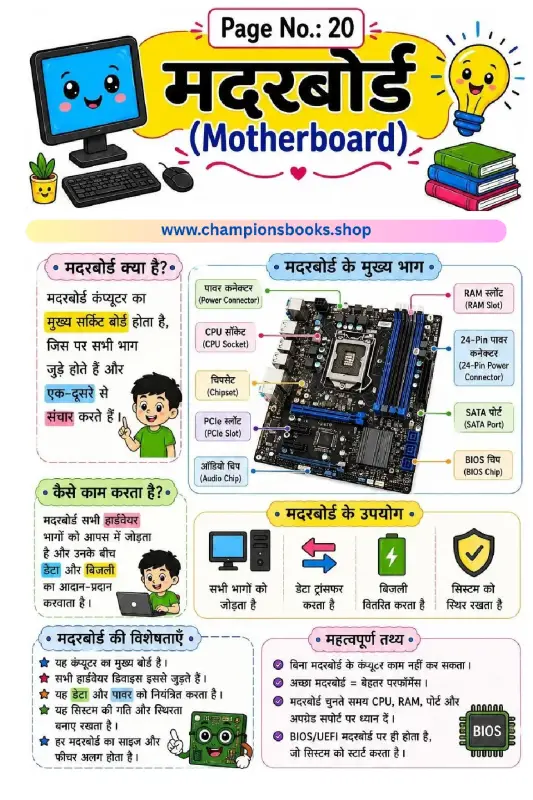 Learn Computer Motherboard Worksheet in Hindi | Grade 4