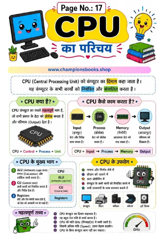 CPU Introduction in Hindi Worksheet for Kids | Grade 3