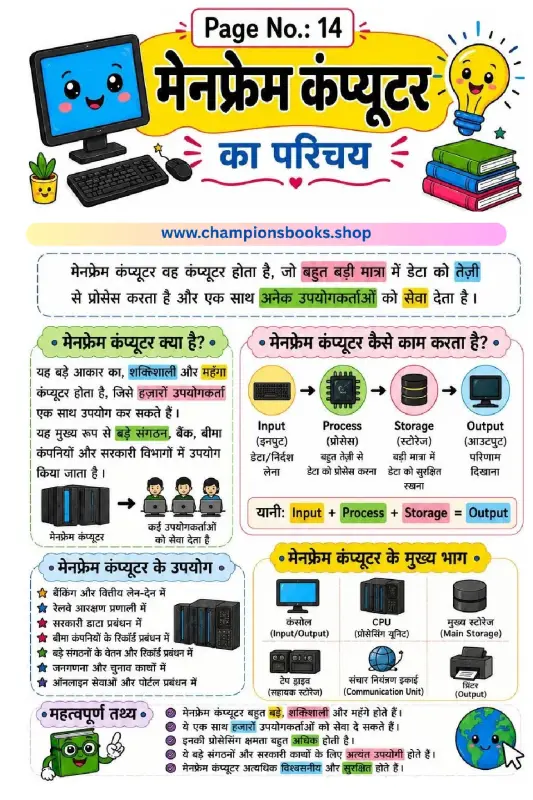 Learn Mainframe Computer Worksheet in Hindi for Class 4