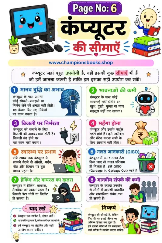 Limitations of Computer in Hindi - Grade 3 Worksheet