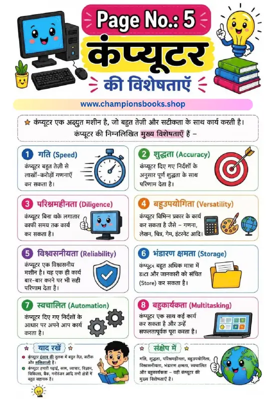 कंप्यूटर की विशेषताएँ - Characteristics of Computer in Hindi