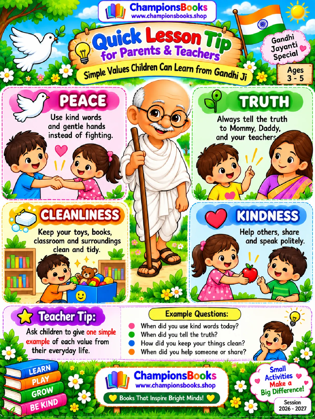 Gandhi Jayanti Values for Kids Worksheet & Lesson Tip