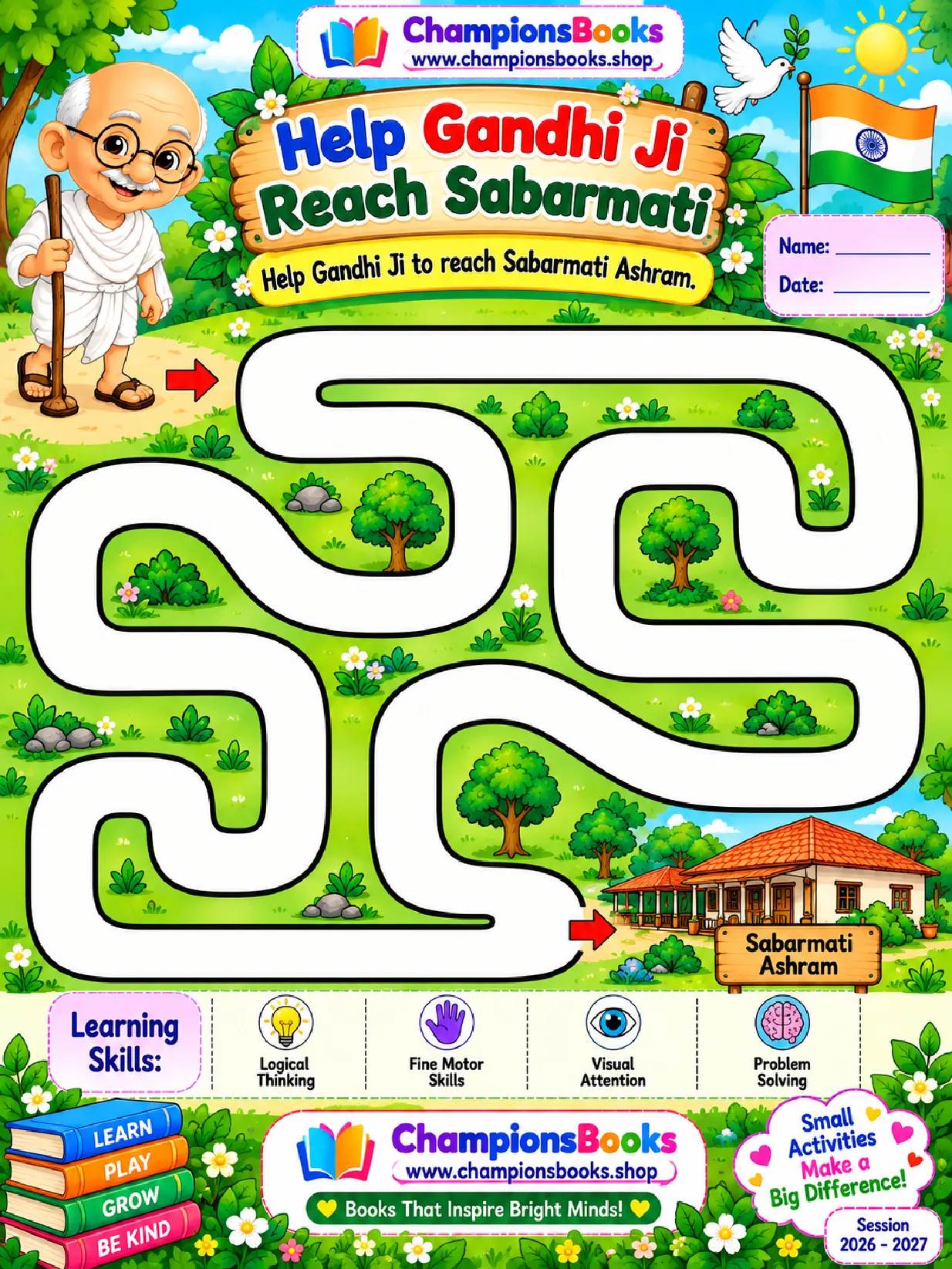 Gandhi Ji Maze Worksheet for Kids | Fun Activity Printable