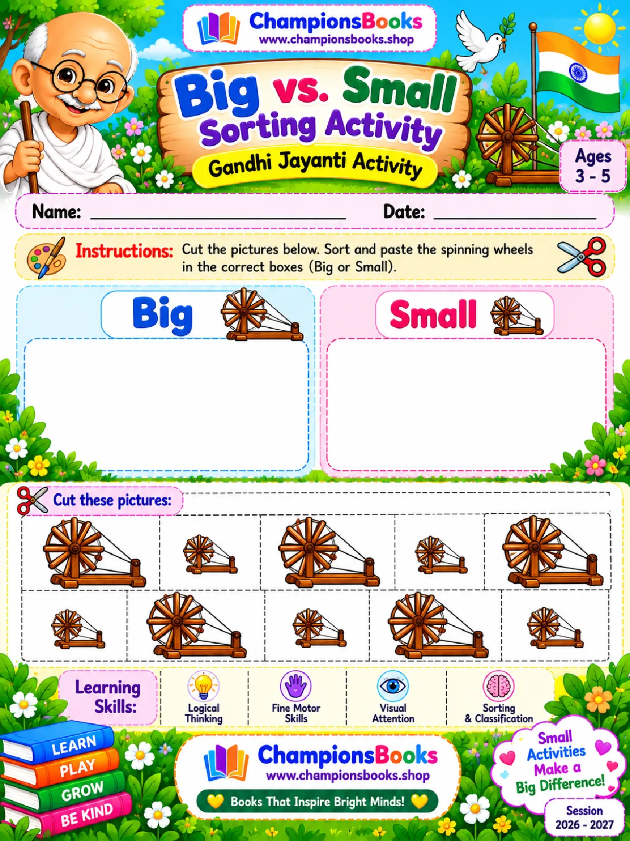 Gandhi Jayanti Sorting Activity for Preschoolers