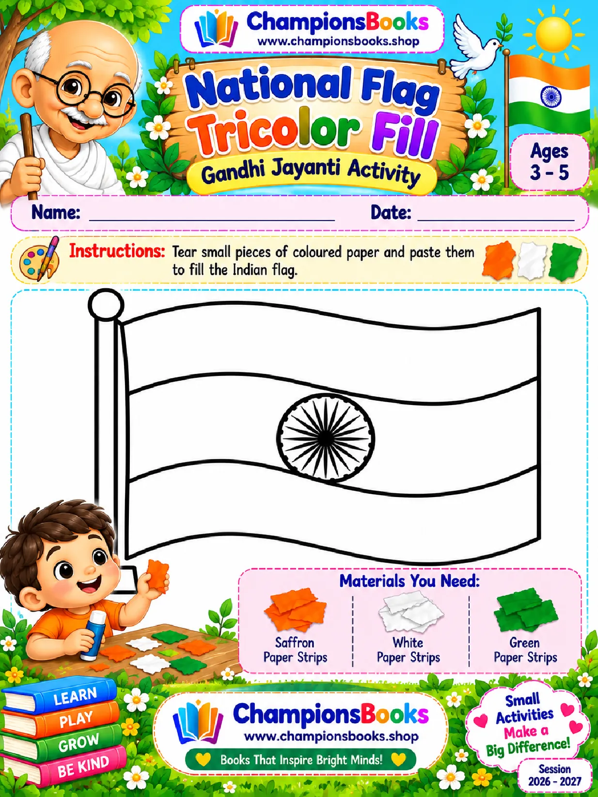 Indian Flag Paper Tearing Craft for Gandhi Jayanti