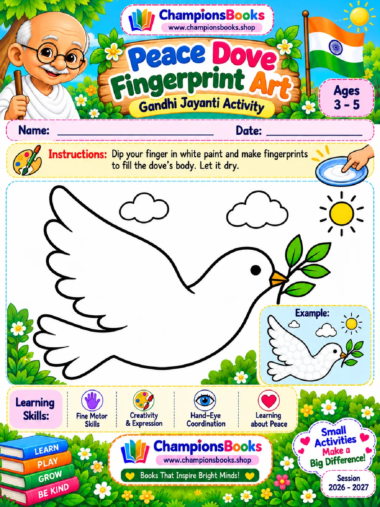 Peace Dove Fingerprint Art: Gandhi Jayanti Activity